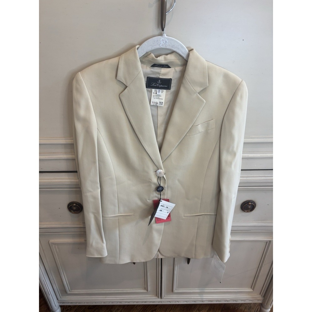 Les Copains Woman's Beige Pant Suit Made In Italy 38/0 Wool Blend Workwear NWT